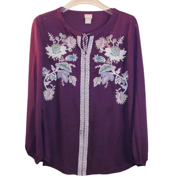Chico’s Women’s Blouse Size 0 Small Purple Floral Embroidered Boho Top - Picture 1 of 8